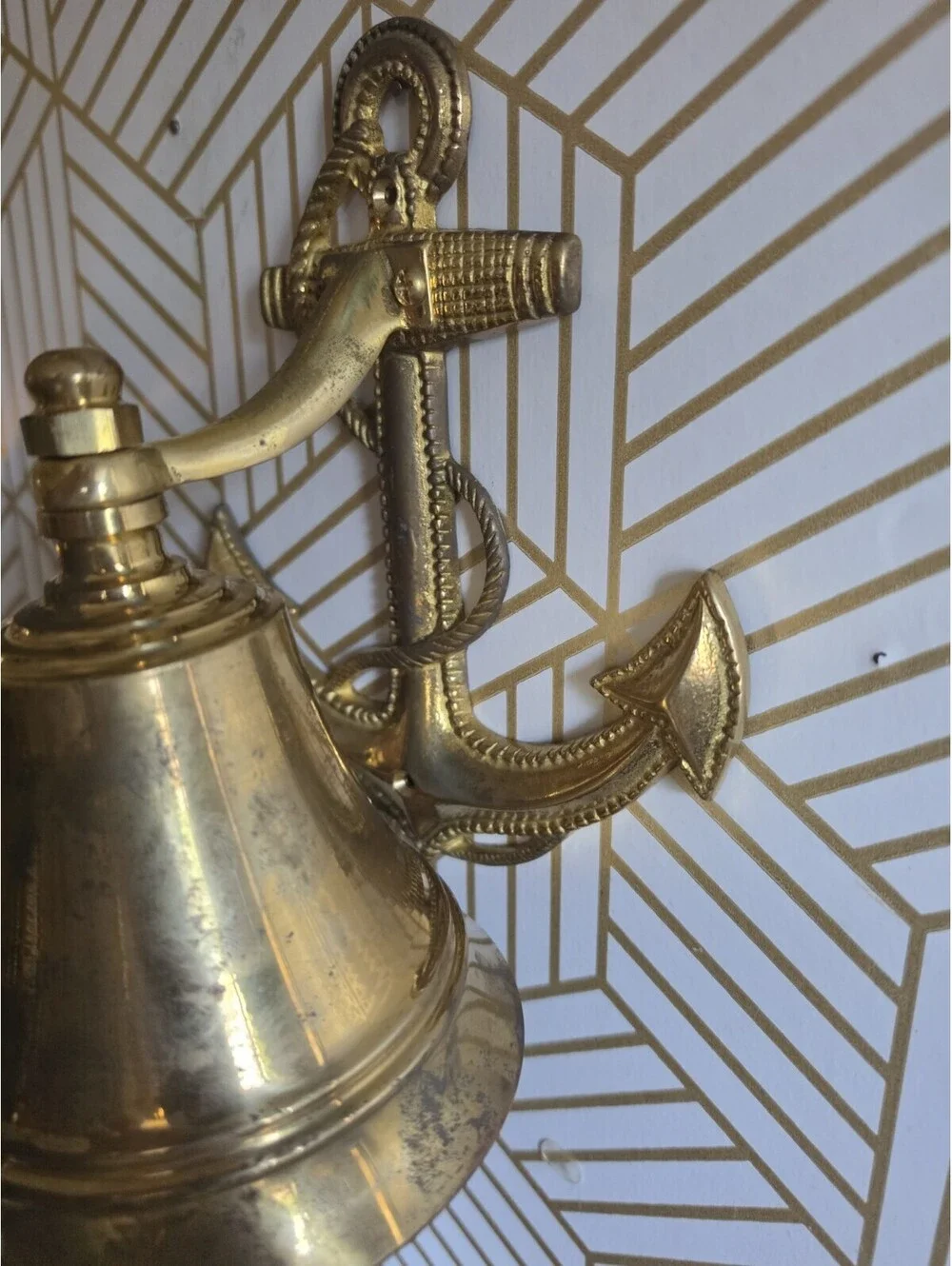 Vintage Brass Anchor Bell Ship Style Wall Mountable Nautical Decor